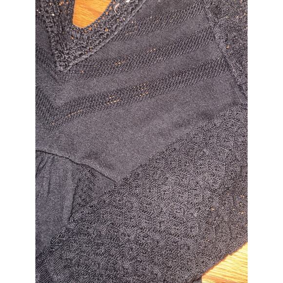 Odd Molly Anthropologie Black Knit Dress Long Sleeve Size 2 Crochet Detail BOHO - Picture 5 of 9